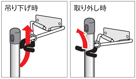 モップを下から上に軽く押し上げればセット完了です。取り外しは、モップを上に押し上げて引けば簡単に外れます。