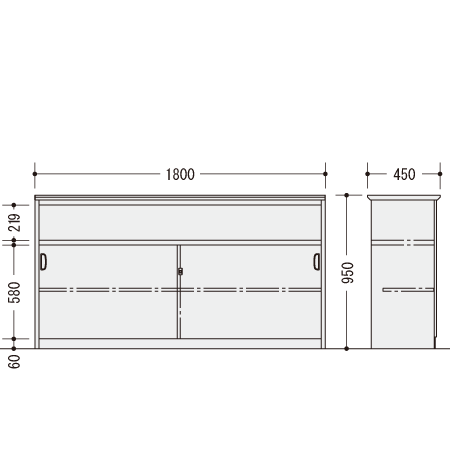 ナイキ ハイカウンター 幅1800 錠付・棚付タイプ 天板：ダークウォールナット