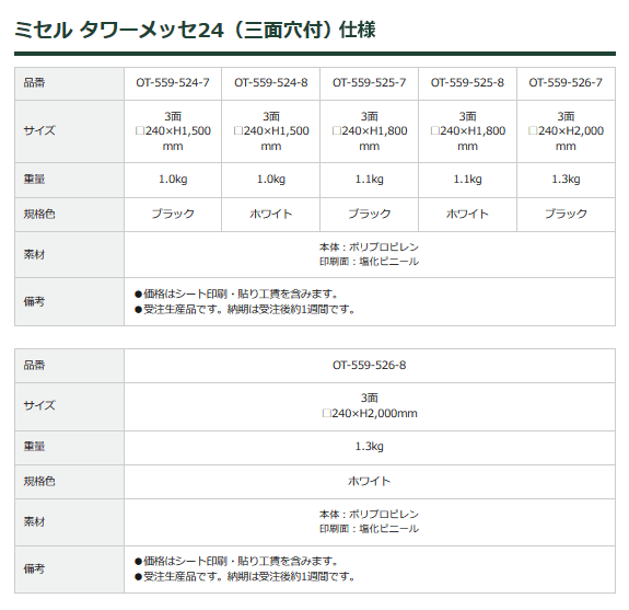 ミセル タワーメッセ24（三面）仕様詳細