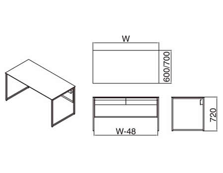 ソリストデスク寸法図（平机スクエア）