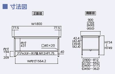 SUP-1890-WW 山金工業 ワークテーブル 150シリーズ 固定式 幅1800 奥行