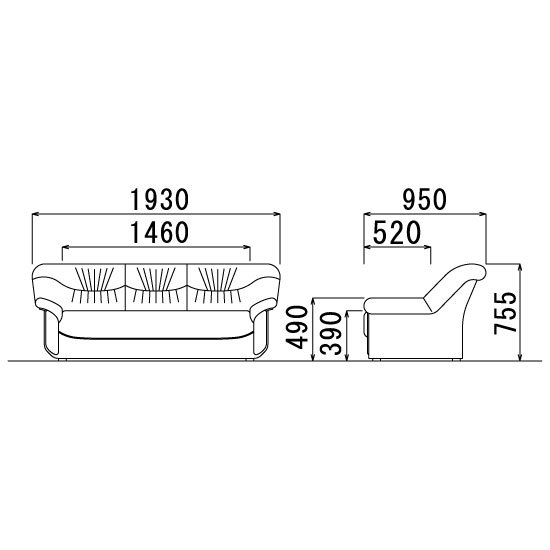 3人掛けソファ寸法図
