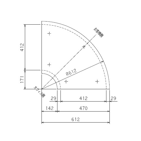 外コーナー寸法図（上から見た図）