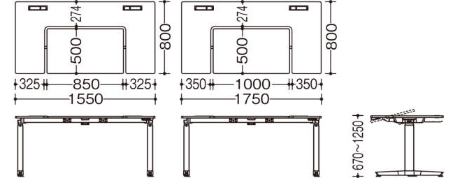 U型水平天板タイプの寸法図