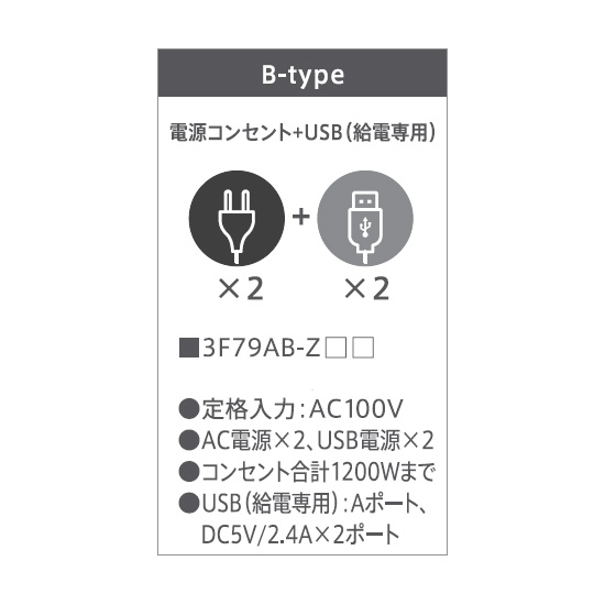 3F79AB-ZA75 オカムラ アクセスポール 電源＋USB給電＋電源＋USB給電