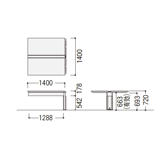 寸法図（1400mm増連）