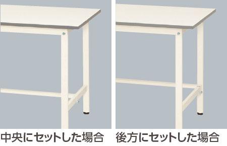 ツナギ位置は前後方向の自由な位置にセットできます。座り作業でも足元が広々使えます。
