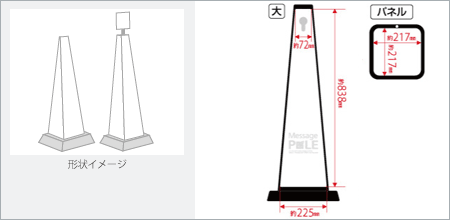 本体（大）の形状と掲示面サイズ