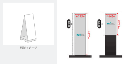 フラパネル（小）の形状と掲示面サイズ