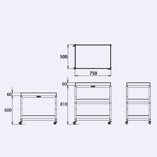 寸法図（幅750ゴムキャスター共通）