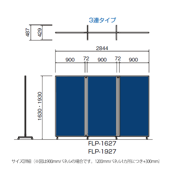 寸法図（※幅900パネル×3の例です。実寸は各商品の詳細欄をご確認ください）