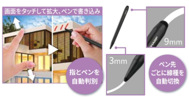 高度なタッチ技術により、ペン/指 判別