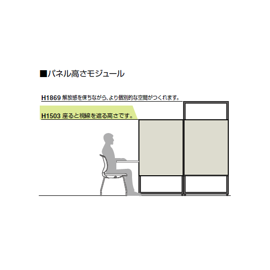座ると視線をさえぎる高さです。 座ると視線をさえぎる高さです。