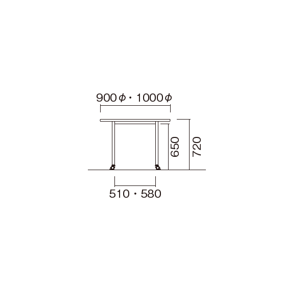 ATS 丸形キャスター脚 共通寸法図