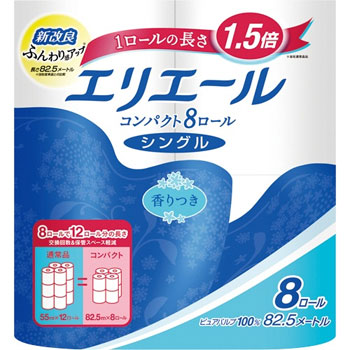 大王製紙 EﾄｲﾚCP1P8R エリエール トイレットティシュー コンパクト シングル 芯あり 82.5m 香り付き