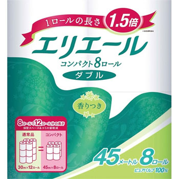 大王製紙 EトイレCP2P8R エリエール トイレットティシュー コンパクト ダブル 芯あり 45m 香り付き