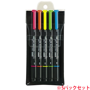 コクヨ PM-L202-5S 蛍光OAマーカー 再生樹脂・ツイン プリフィクス (910-5706)1セット=5パック 5色(各