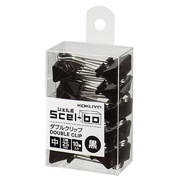 コクヨ クリ-J34D ダブルクリップ Scel-bo 個箱タイプ 中 (512-2271)1パック=10個 口幅25mm 黒