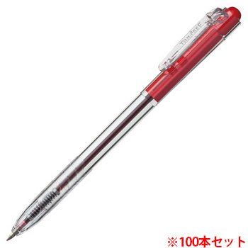 TSH-B07TRD ノック式油性ボールペン 0.7mm 赤 軸色:クリア 汎用品 (910-7172)1セット=100本