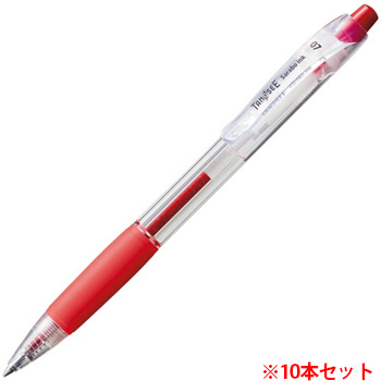 TS-SB07-CR ノック式油性ボールペン なめらかインク 0.7mm 赤 汎用品 (911-3450)1セット=10本 (