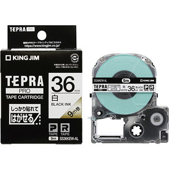 KINGJIM SS36KEW-AL テプラ PRO テープカートリッジ しっかり貼れてはがせるラベル 36mm 白/黒文字