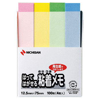 ニチバン F-3KP ポイントメモ 再生紙 12.5×75mm パステルライン4色