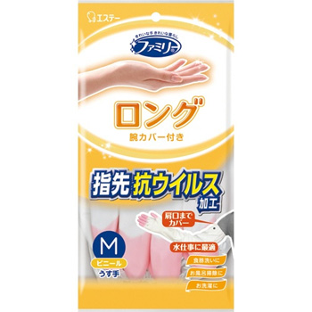 エステー 722433 ファミリー ビニールうす手 腕カバー付き 指先抗ウイルス加工 ピンク M