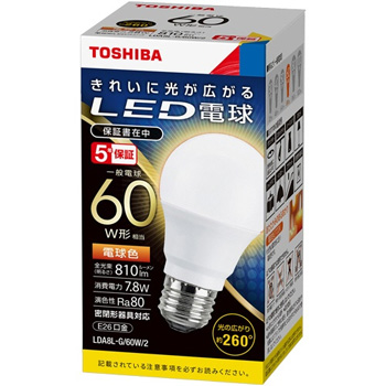 東芝ライテック LDA8L-G/60W/2 LED電球 一般電球形 E26口金 7.8W 電球色
