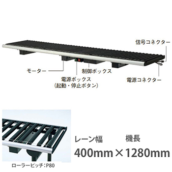 ライトローラ アキュームレーション 電源付U 幅400機長1280 ローラP80 搬送速度20m/分