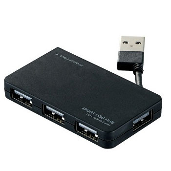ELECOM U2H-YKN4BBK USB2.0ハブ(ケーブル収納タイプ)