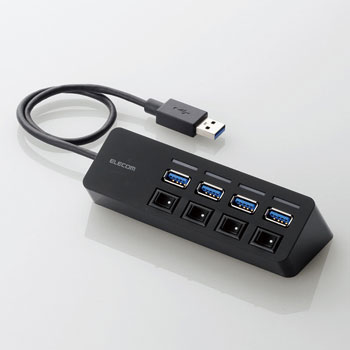 ELECOM U3H-S418BBK 4ポートUSB3.0ハブ（マグネット・個別スイッチタイプ）