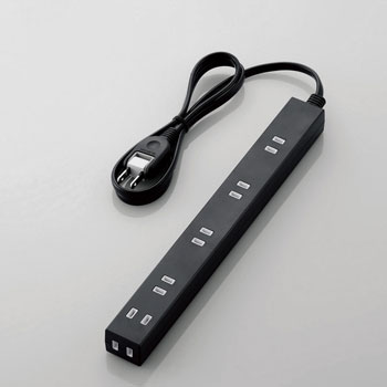 ELECOM T-NSLK-2610BK ほこり防止シャッター付きスリムタップ(雷ガード内蔵)