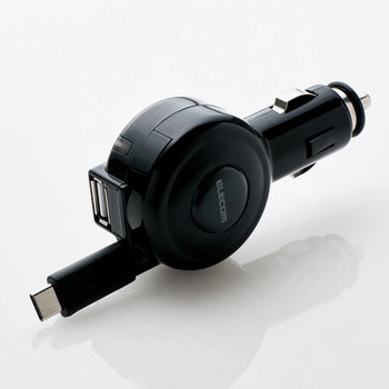 ELECOM MPA-CCC04BK 車載充電器(3A・巻取りType-C&USB)