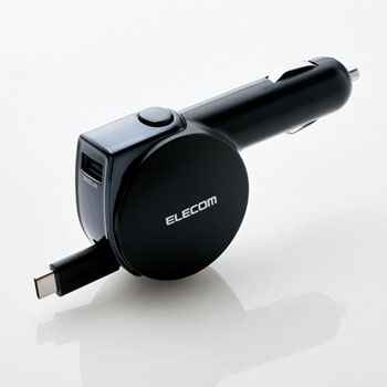 ELECOM MPA-CCC05BK 車載充電器(5.4A・巻取りType-C&USB)