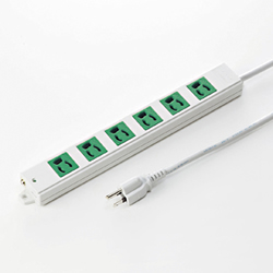 サンワサプライ TAP-K6-3G 3P、3m、6個口タップ緑色(バックアップ用)