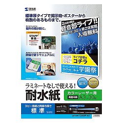 サンワサプライ LBP-WPF12MDP-A3 カラーレーザー用耐水紙・標準A3サイズ