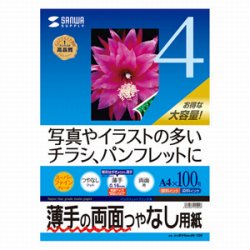 サンワサプライ JP-ERV4NA4N-100 インクジェット用両面印刷紙A4(薄手)大容量タイプ