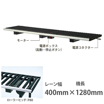 ライトローラ ベーシック 電源付U 幅400機長1280 ローラP80 搬送速度10m/分