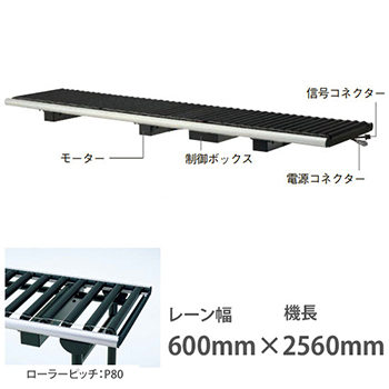 ライトローラ アキュームレーション 連結用U 幅600機長2560 ローラP80 搬送速度10m/分