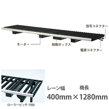 ライトローラ アキュームレーション 連結用U 幅400機長1280 ローラP80 搬送速度20m/分