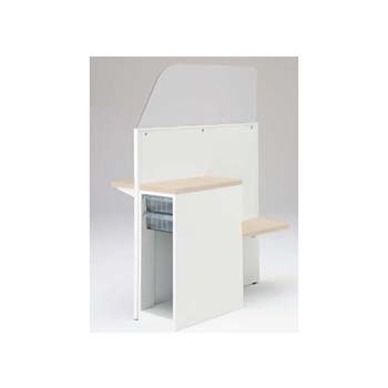 採血ブース 左置き用サブテーブル付 深型クリスタル+オープン プライズウッドライト天板