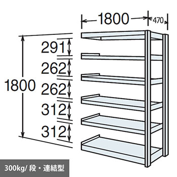 6N66BS-Z269 中量棚 段300kg 天地6段 連結型 1800高さ 1800幅 470奥行 スノーホワイト