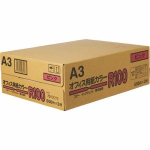 日本紙通商 40A0992-A3 オフィス用紙カラーR100 A3 ピンク (329-1818) 1箱＝1500枚(500枚×3