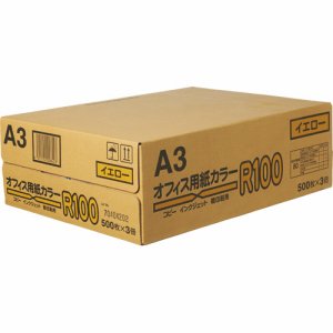 日本紙通商 40A0993-A3 オフィス用紙カラーR100 A3 イエロー (329-1856) 1箱=1500枚(500枚×