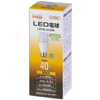 インターテクノロジー LDT5L-G-E26 LED電球 T形 E26口金 4.5W 3000K 電球色