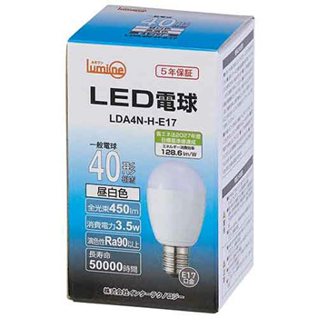 インターテクノロジー LDA4N-H-E17 LED電球 ミニクリプトン形 E17口金 3.5W 5000K 昼白色