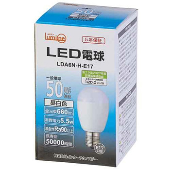 インターテクノロジー LDA6N-H-E17 LED電球 ミニクリプトン形 E17口金 5.5W 5000K 昼白色