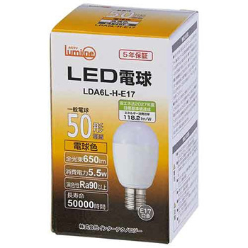 インターテクノロジー LDA6L-H-E17 LED電球 ミニクリプトン形 E17口金 5.5W 3000K 電球色