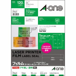 エーワン 29461 レーザープリンタラベルシール ツヤ消しフィルム透明 A4 12面 (423-4999) 1冊=10シート