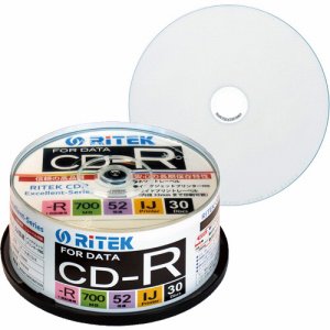 RiTEK CD-R700EXWP.30RT C データ用CD-R 700MB 1-52倍速 ホワイトワイドプリンタブル スピン